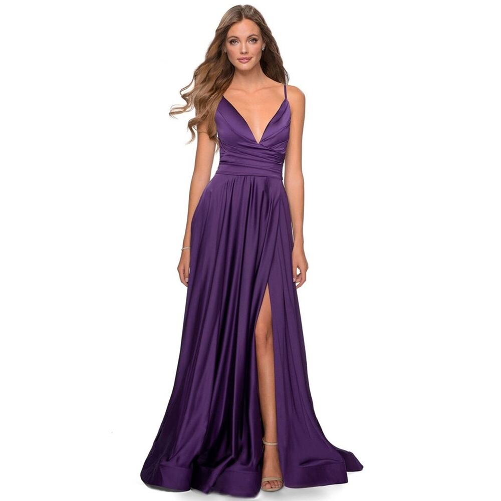 La Femme Purple Satin Ballgown Size
2 Nwot